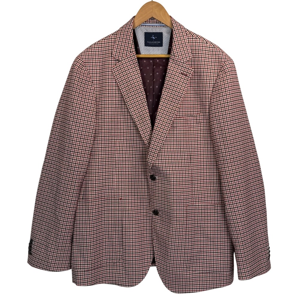 TailorByrd 1930 Red Black Houndstooth Checked Sport Coat Blazer Sz 44R Stretch